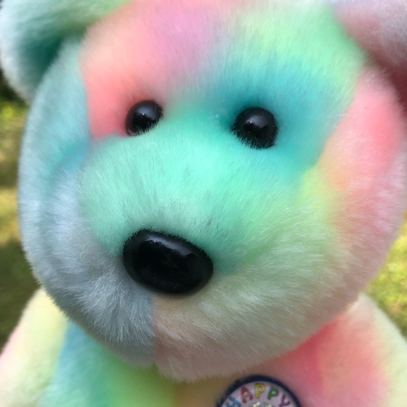 The Beanie Buddies Collection by TY 2001 B.B. Tie Dye Birthday Buddy Bear💛💙🩷 - Picture 13 of 14